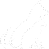 a white outline of a dog and cat